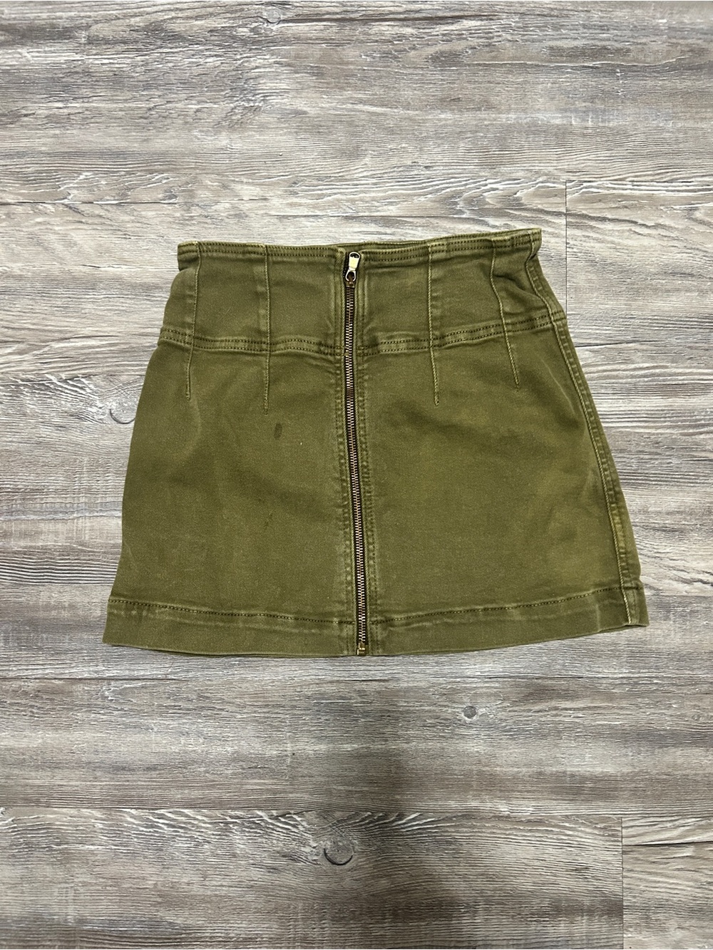 Free People Olive Green Front-Zip Mini Skirt